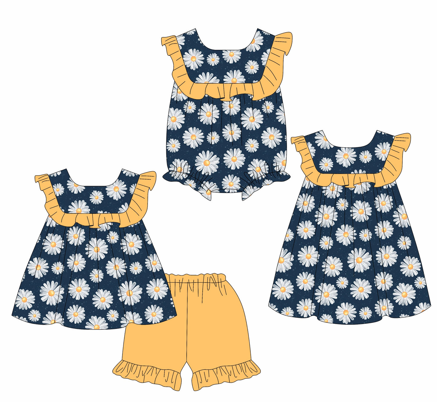 Baby Girl Flower Ruffle Sibling Romper Dress Set ( Moq 5 Each Style ) 2.8