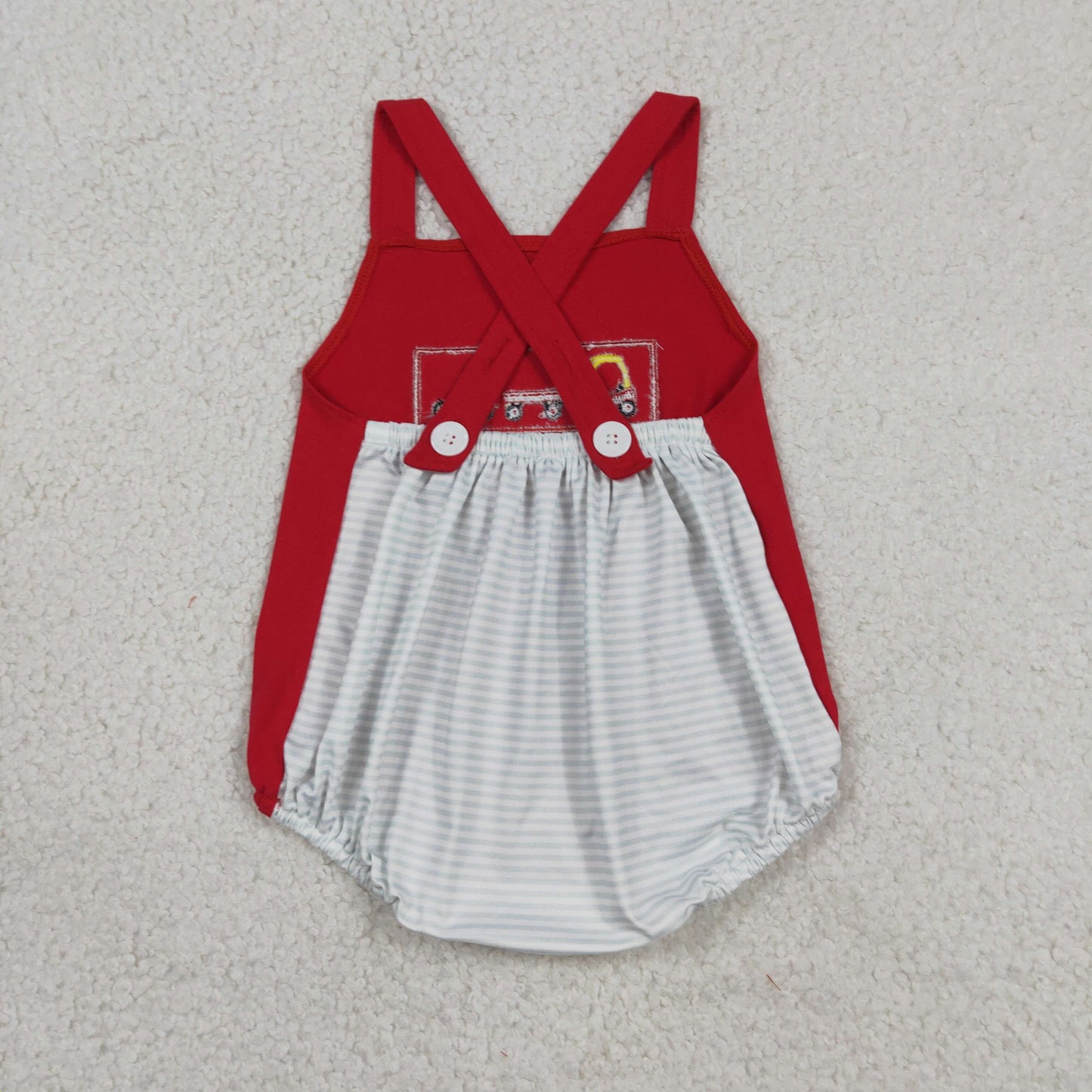 Baby Boy Infant Sleeveless Embroidery Car Red Bubble Romper RTS