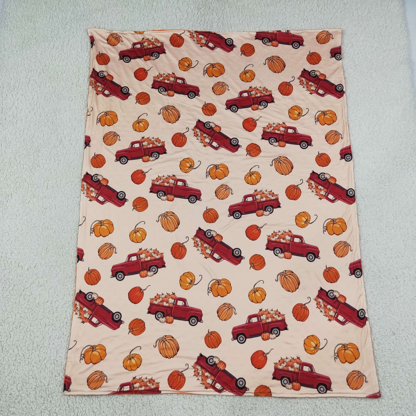 Baby Kids Toddler Pumpkins Trucks Fall Orange Blanket RTS
