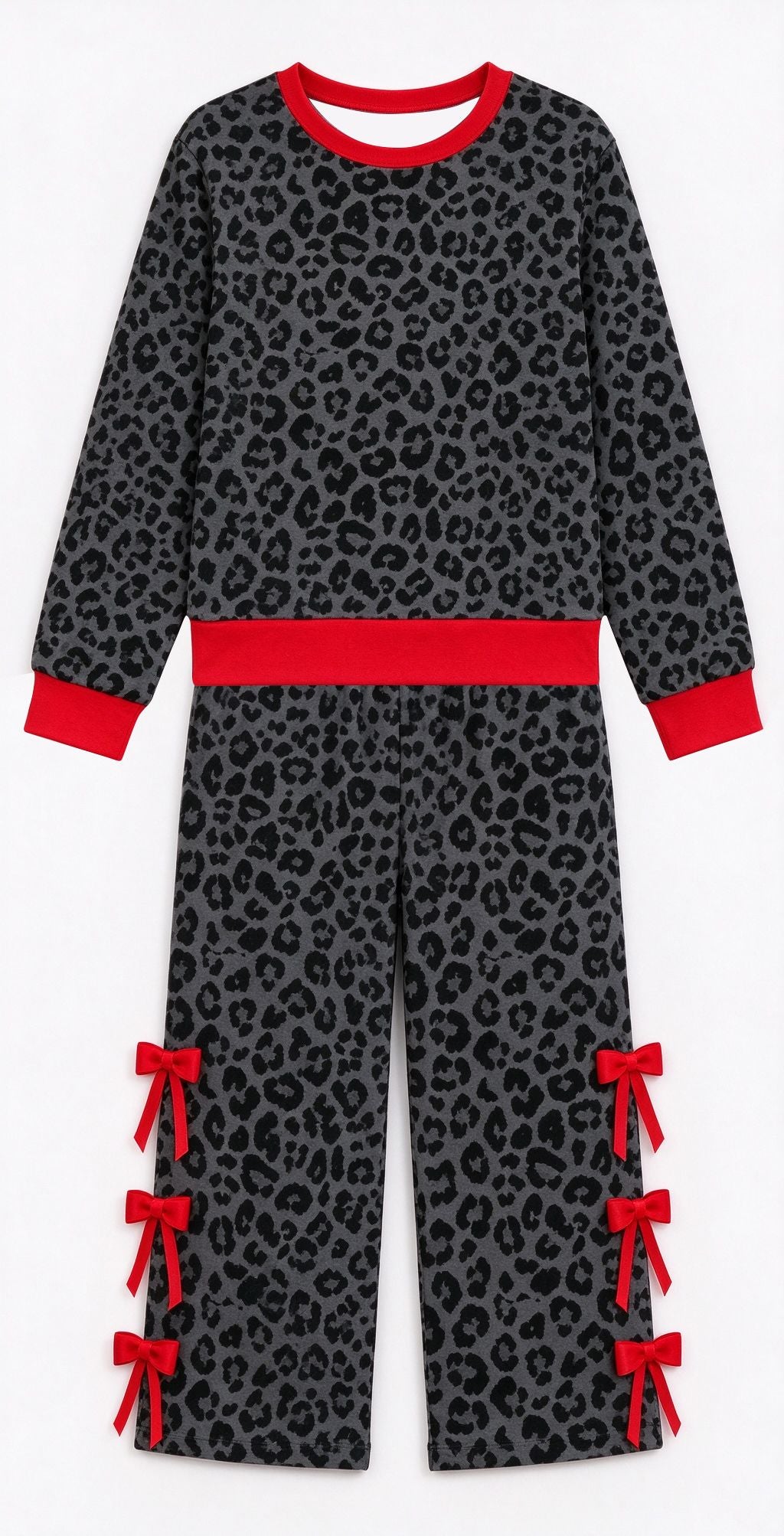 ( Moq 5 ) Preorder Baby Girls Kids Long Sleeves Black Leopard Shirt Bows Pants Set Clothes
