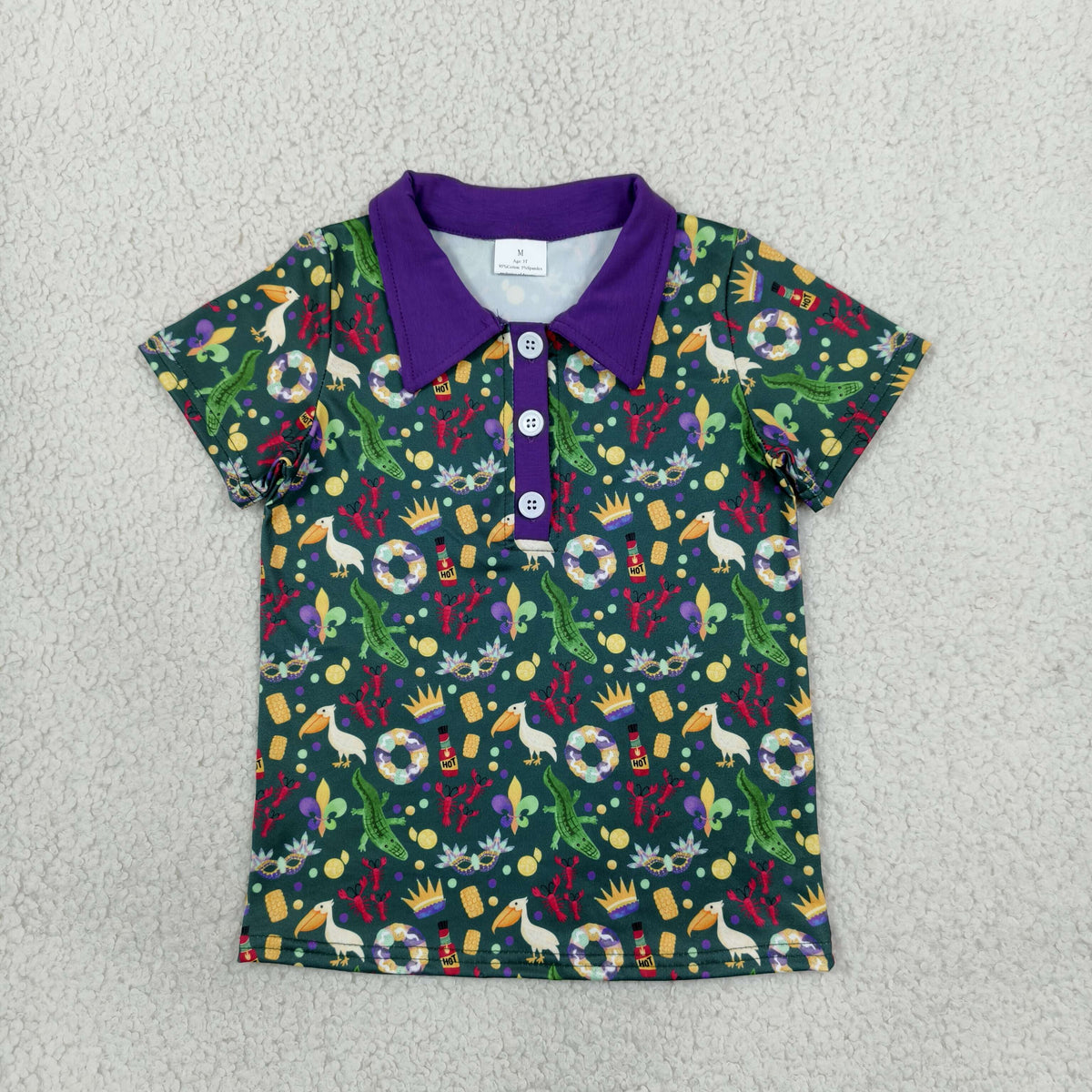 Baby Boys Kids Short Sleeves Buttons Mardi Gras Shirt Tops Clothes RTS