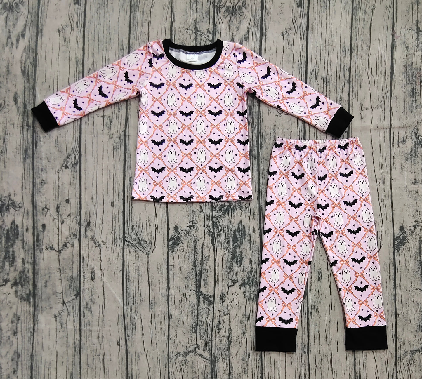 Baby Girl Long Sleeves Pumpkins Ghost Bats Shirt Pants Halloween Pajamas Set RTS