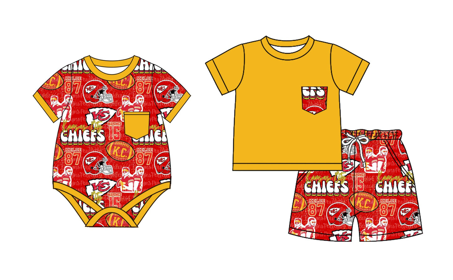 Baby Boy Short Sleeves Team KC Sibling Pockets Romper Set ( Moq 5 each style )
