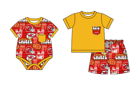 Baby Boy Short Sleeves Team KC Sibling Pockets Romper Set ( Moq 5 each style )
