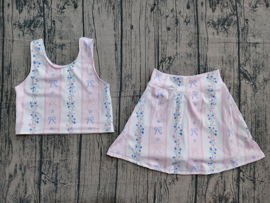 ( No moq ) Preorder Baby Girl Sleeveless Bows Floral Tops Shorts Skort Yoga Active Wear Set