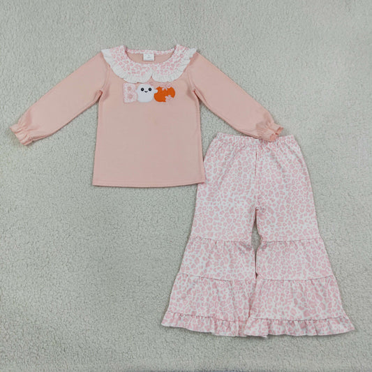 Baby Girls Kids Ghost Pumpkin Bows Shirt Leopard Pants Set Halloween Clothes RTS