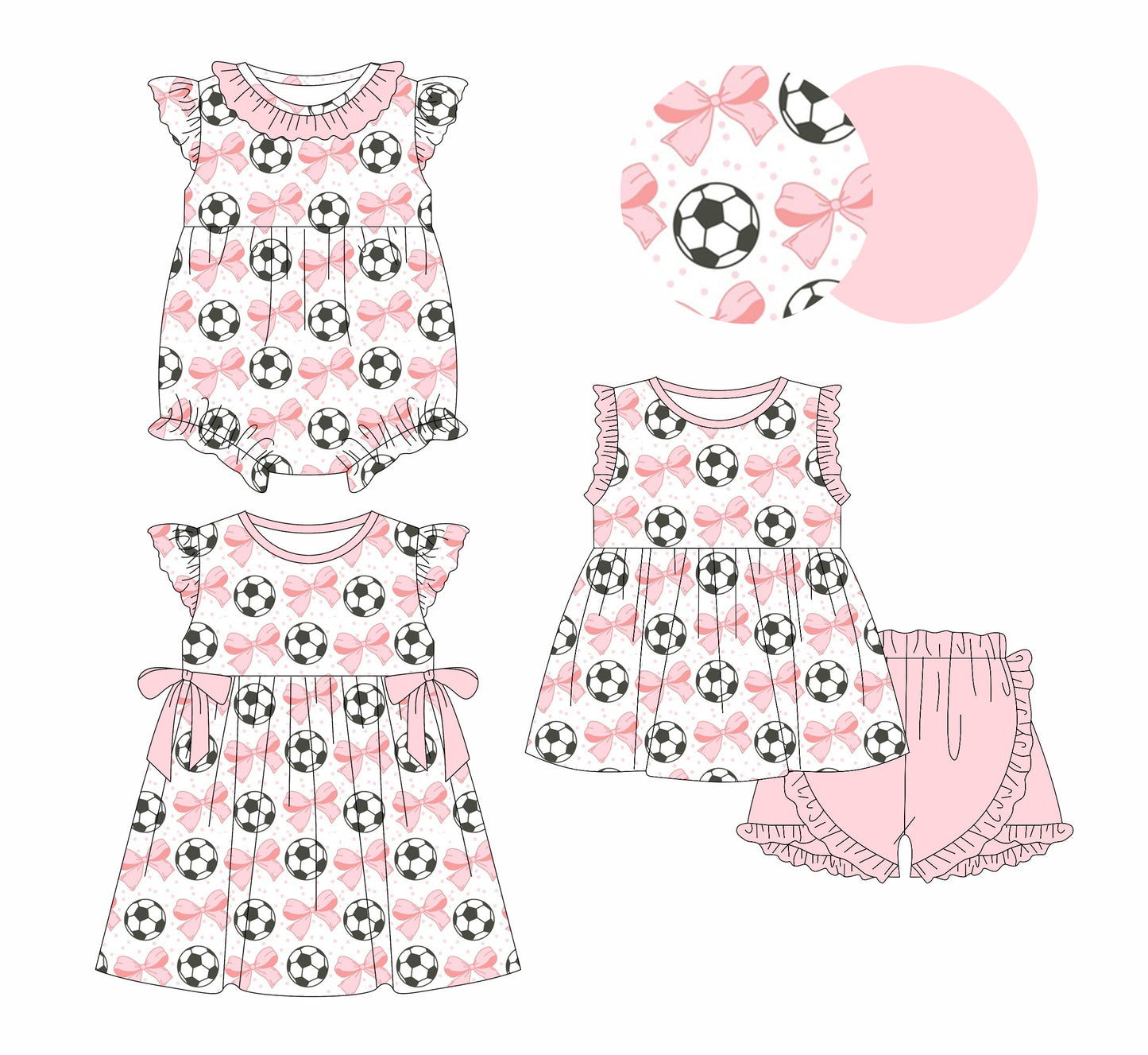 Baby Girl Soccer Pink Bows Sibling Romper Dress Set ( Moq 5 Each Style ) 3.17