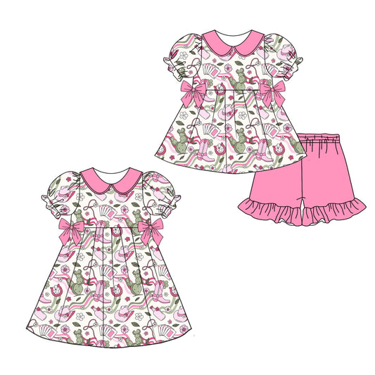 ( Moq 5 Each Style ) Baby Girl Short Sleeves Western Bows Sibling Dress Set 3.29