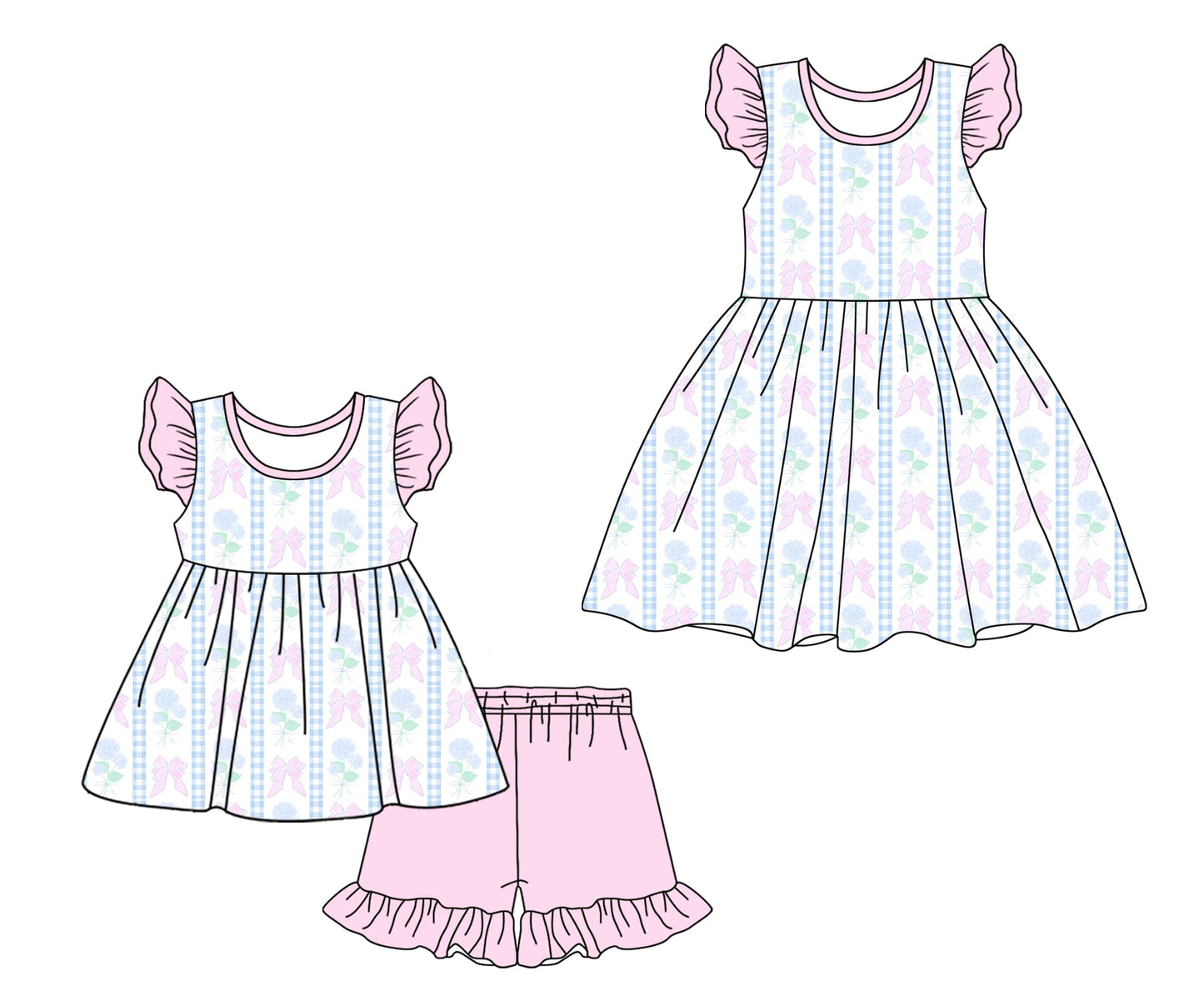 Baby Girl Bows Flower Sibling Dress Set ( Moq 5 Each Style ) 1.16