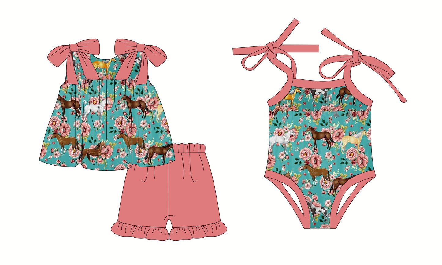 Baby Girl Western Horse Flower Sibling Romper Set ( Moq 5 Each Style ) 2.26