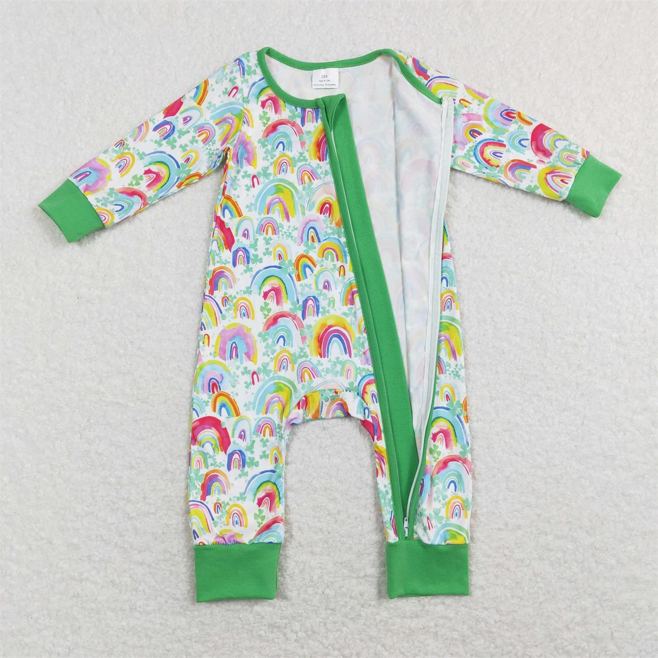 GLD0495 Baby Girl Long Sleeves St. Patrick's Day Rainbow Twirl Dress