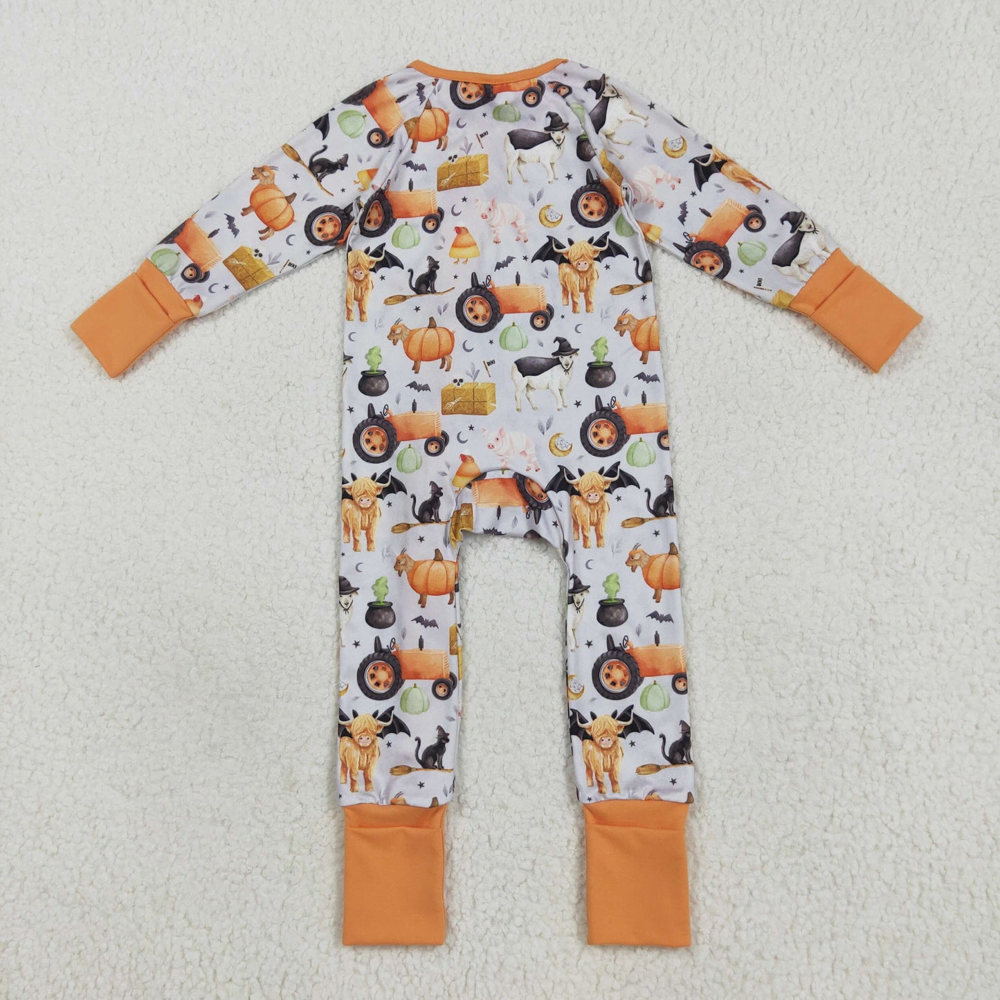 Baby Boy Long Sleeves Halloween Pumpkins Farm Animals Zipper Romper RTS