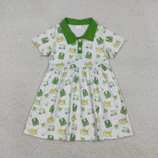 Baby Girls Short Sleeves Golf Buttons Knee Length Dress RTS