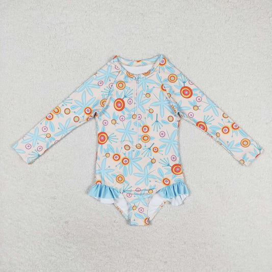 Baby Girl Long Sleeves Flower One Piece Swimsuit
