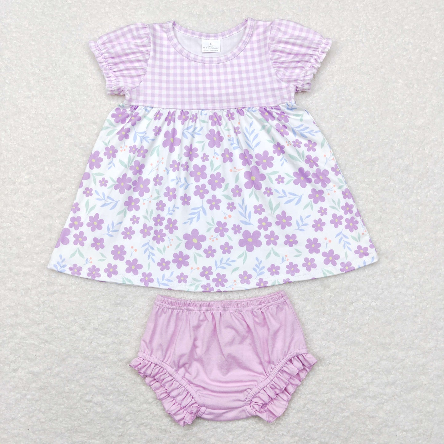 GBO0214 Baby Girl Short Sleeves Floral Tunic Purple Bummie Shorts Outfit