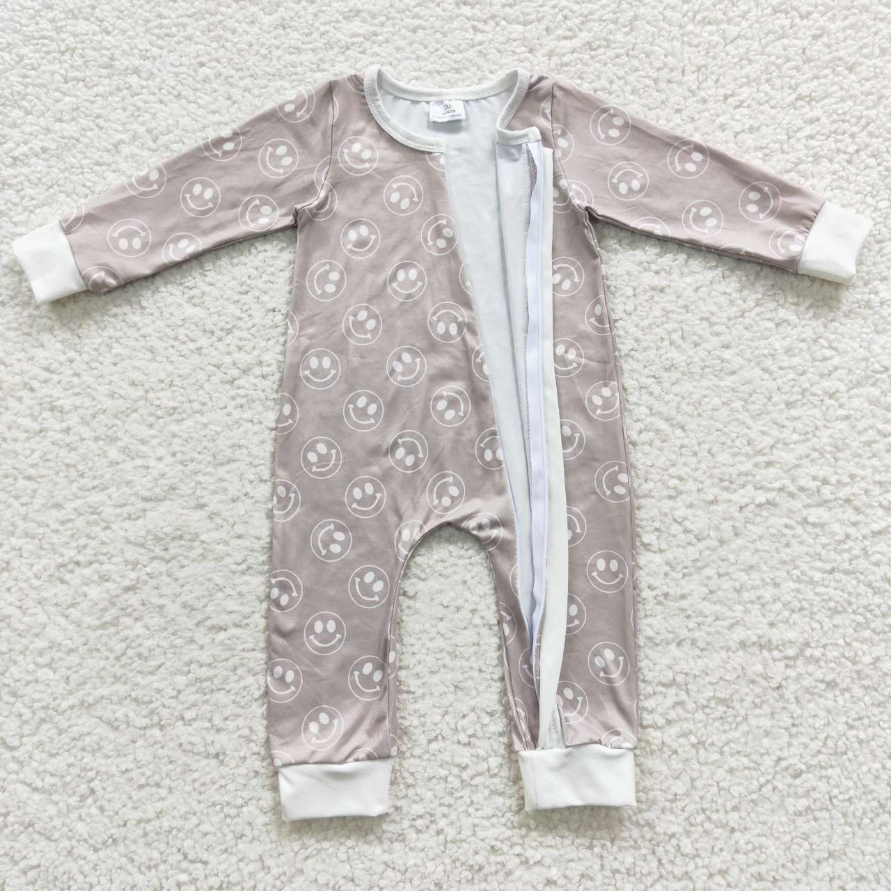 LR0310 Baby Boy Long Sleeves Zipper Smile Grey Romper