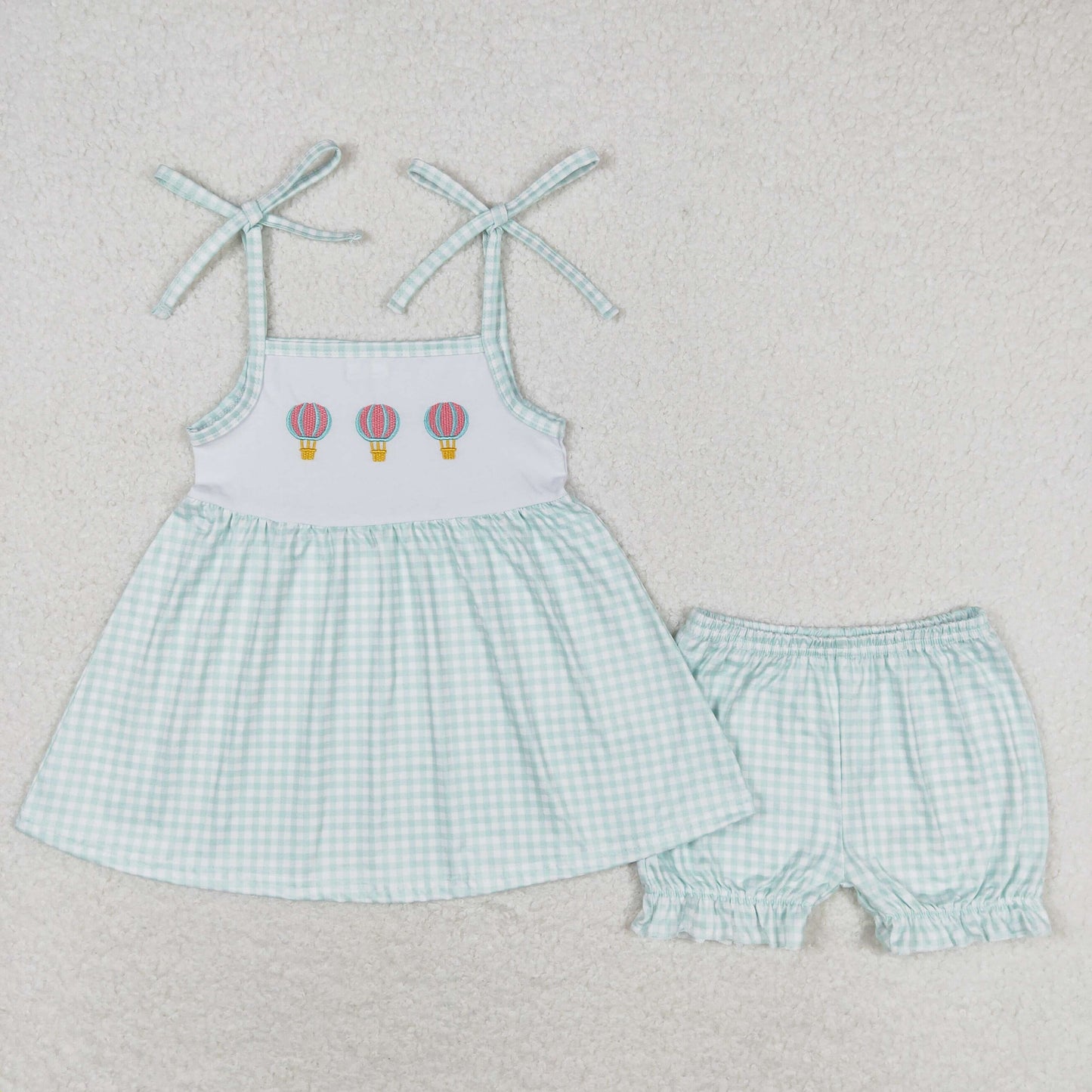 Baby Boy Short Sleeves Embroidery Balloons Shirt Plaid Shorts Summer Set