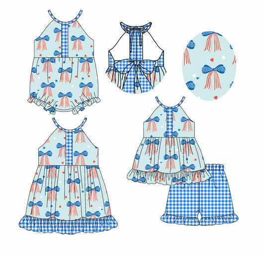 Baby Girl Halter July 4th Bows Sibling Romper Dress Set ( Moq 5 Each Style ) 2.20