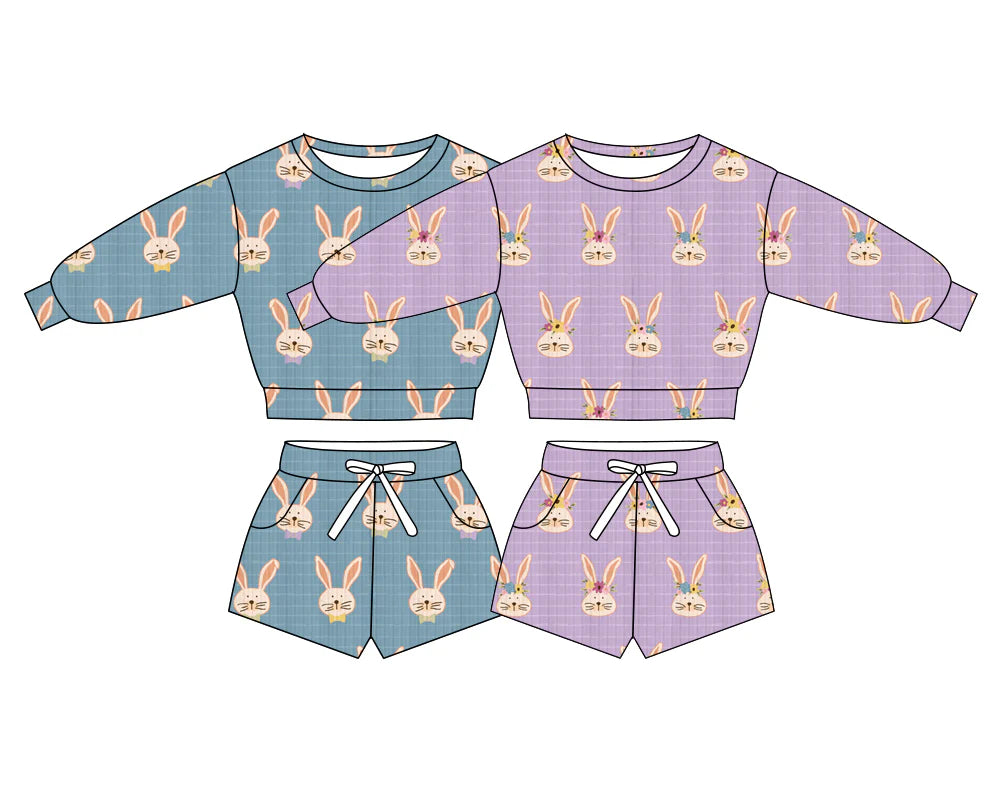 ( Moq 5 Each Style ) Baby Girls Kids Long Sleeves Rabbits Tops Pockets Shorts Sibling Easter Sets