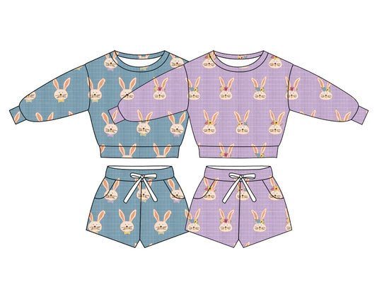 ( Moq 5 Each Style ) Baby Girls Kids Long Sleeves Rabbits Tops Pockets Shorts Sibling Easter Sets
