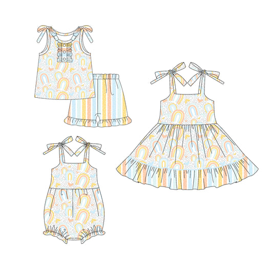 ( Moq 5 Each Style ) Baby Girl Straps Rainbow Sibling Romper Dress Set 4.18