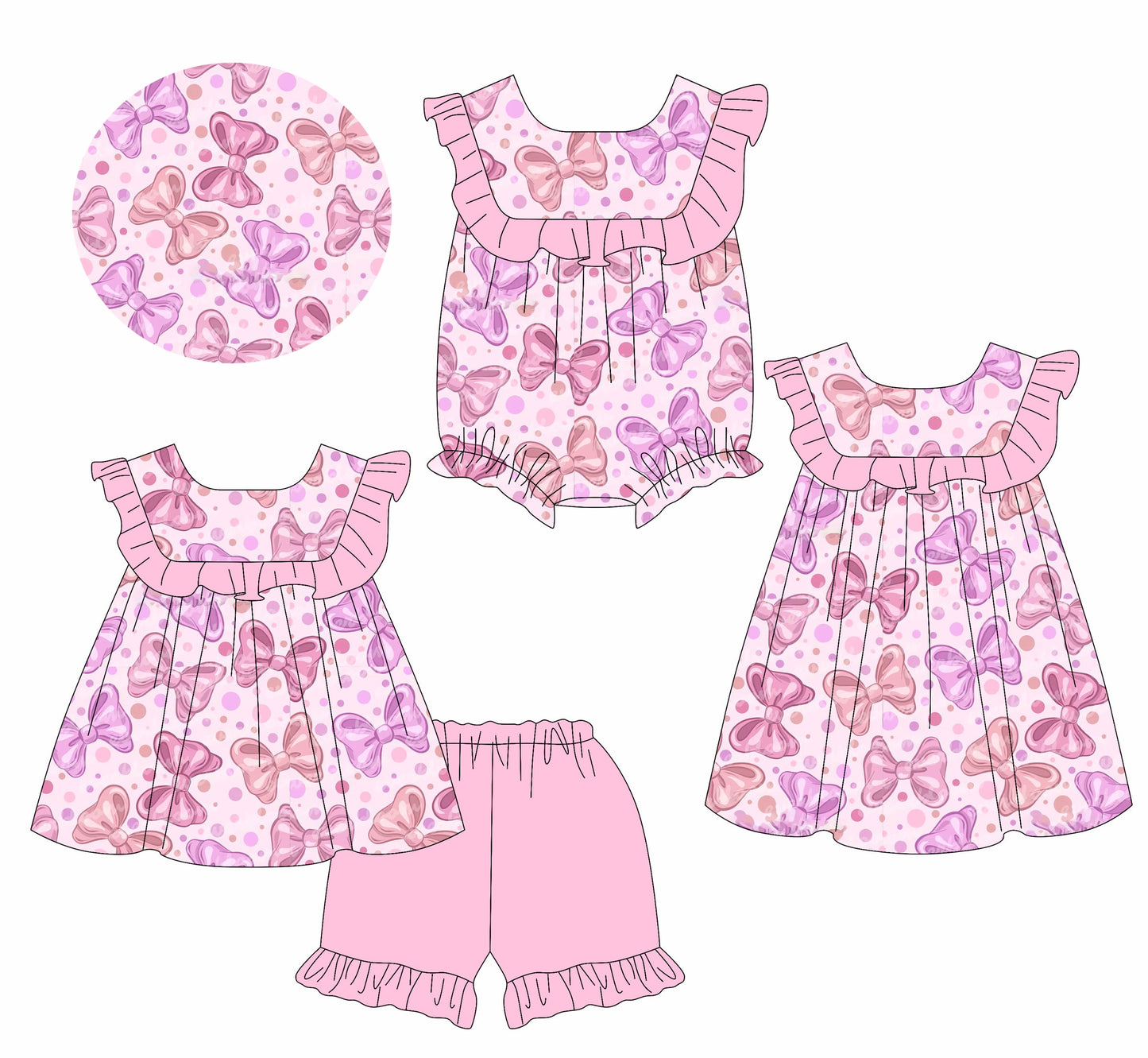 Baby Girl Short Sleeves Bows Ruffle Sibling Romper Dress Set ( Moq 5 Each Style ) 2.13