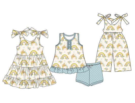 Baby Girl Straps Rainbow Flower Sibling Jumpsuit Dress Set ( Moq 5 Each Style ) 3.15