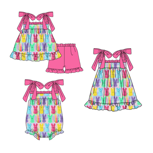 Baby Girl Easter Rabbit Summer Sibling Romper Dress Clothes Set ( Moq 5 Each Design )