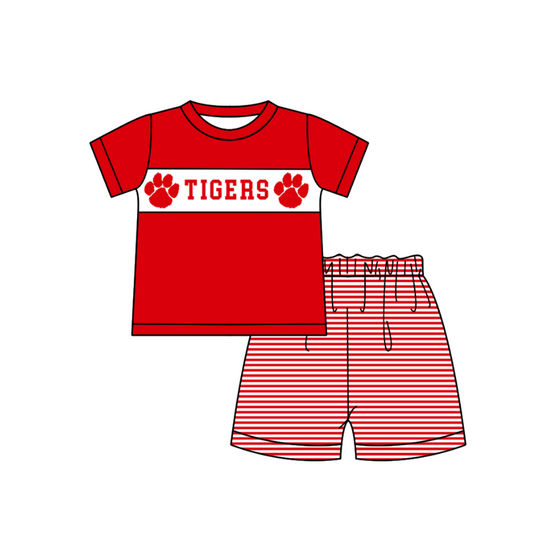 ( Moq 5 ) Baby Boys Toddler Short Sleeves Tigers Shirt Stripes Shorts Team Summer Set