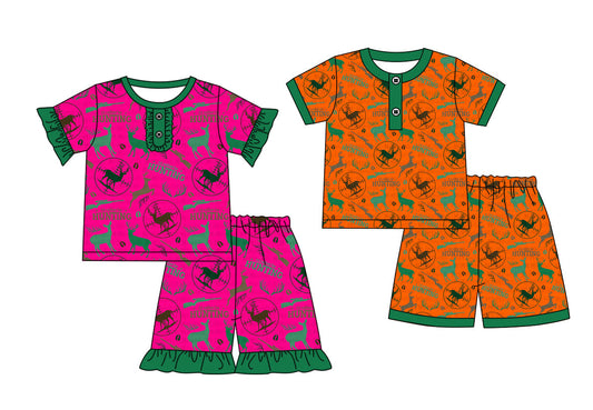 Baby Boy Girl Short Sleeves Deer Hunting Sibling Pajamas Set ( Moq 5 Each Style ) 12.21