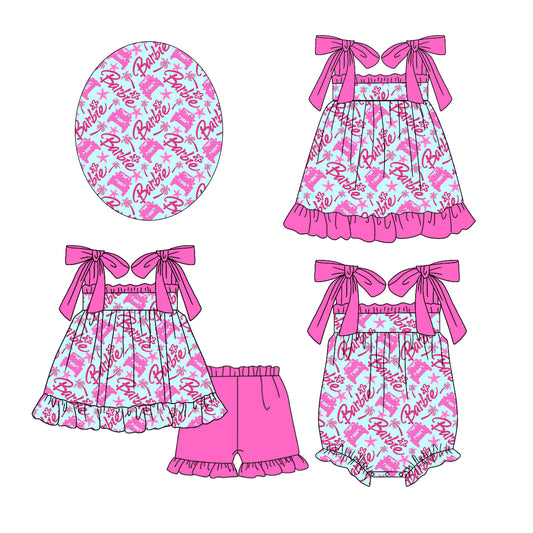 Baby Girl Sleeveless Doll Pink Sibling Romper Dress Clothes Set ( Moq 5 Each Design )