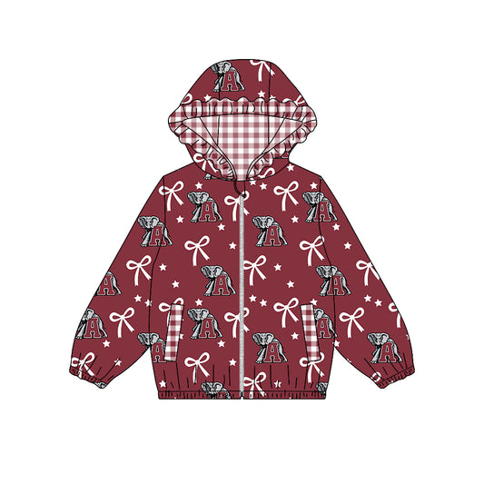 ( Moq 5 ) Custom Baby Girl Kids Bows Pockets Zipper Ruffle Hoodie Elephant Coat Team Tops