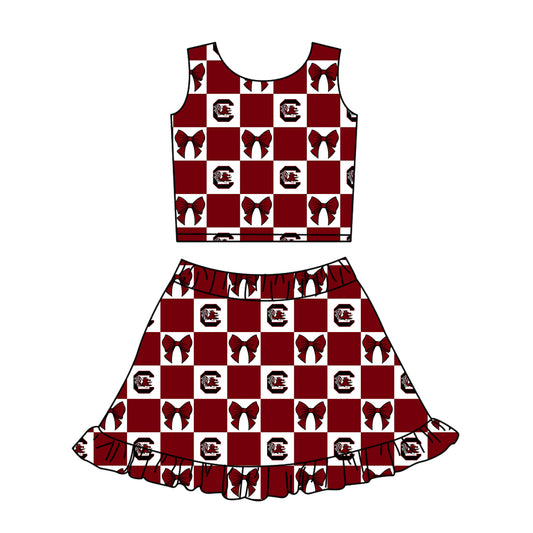( Moq 5 Each Style ) Baby Girls Kids Toddler Chicken Bows Plaid Tops Shorts Ruffle Skirt Team Set