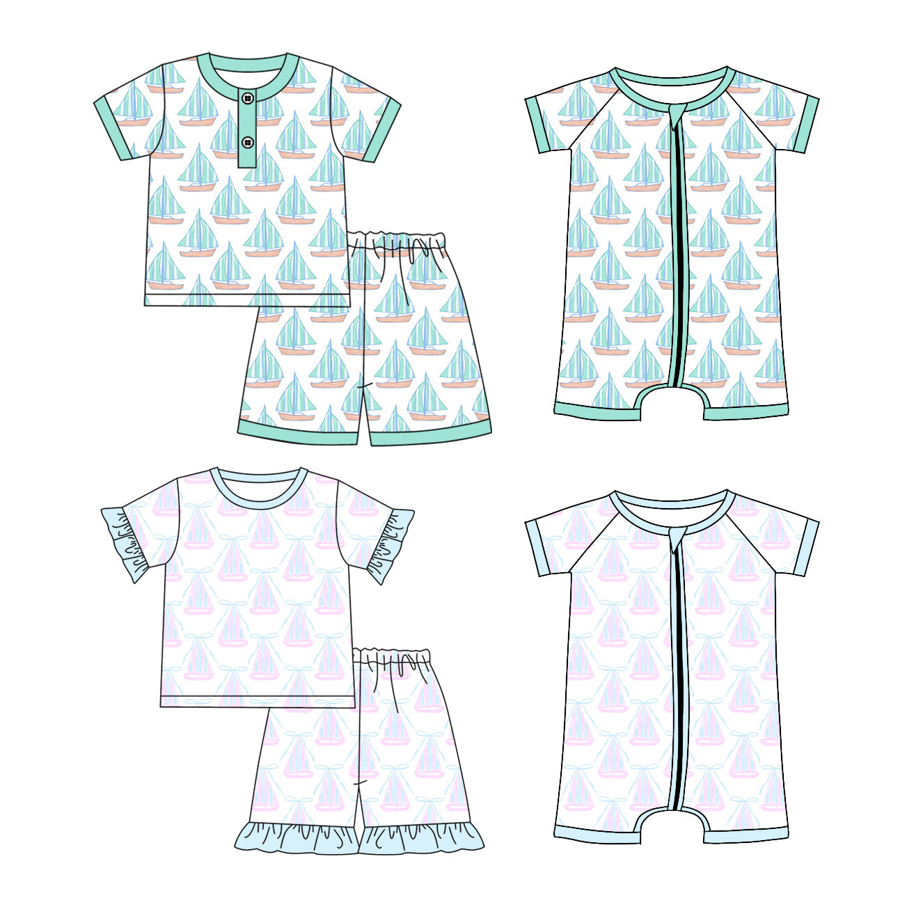 Baby Boy Girl Boats Sibling Romper Set ( Moq 5 Each Style ) 1.21