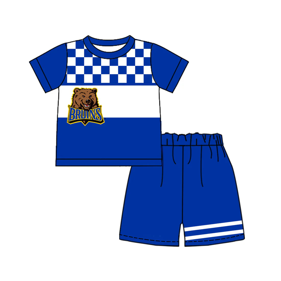 ( Moq 5 ) Sibling Baby Boys Kids Short Sleeves Bear Shirt Blue Shorts Team Set Clothes