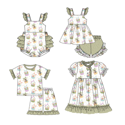 Baby Girl Short Sleeves Easter Rabbits Sibling Romper Dress Set ( Moq 5 Each Design ) 12.13