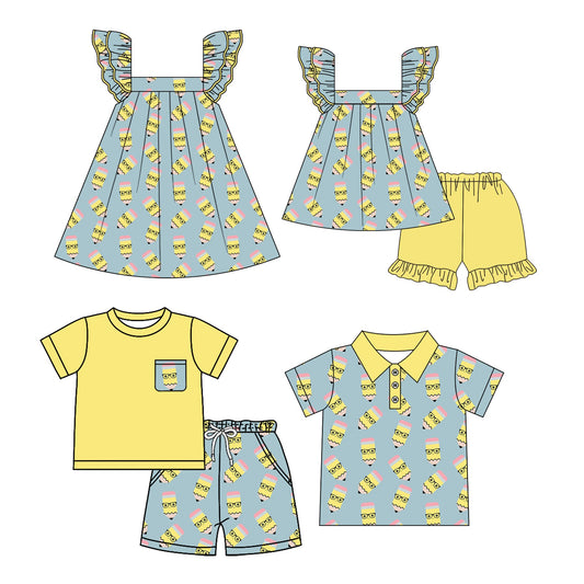 Baby Boy Girl Back To School Pencil Sibling Shirt Dress Set ( Moq 5 Each Style ) 2.15