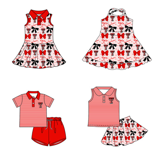 ( Moq 5 each style ) Baby Boy Girl Toddler T Team Bows Sibling Shirt Dress Set