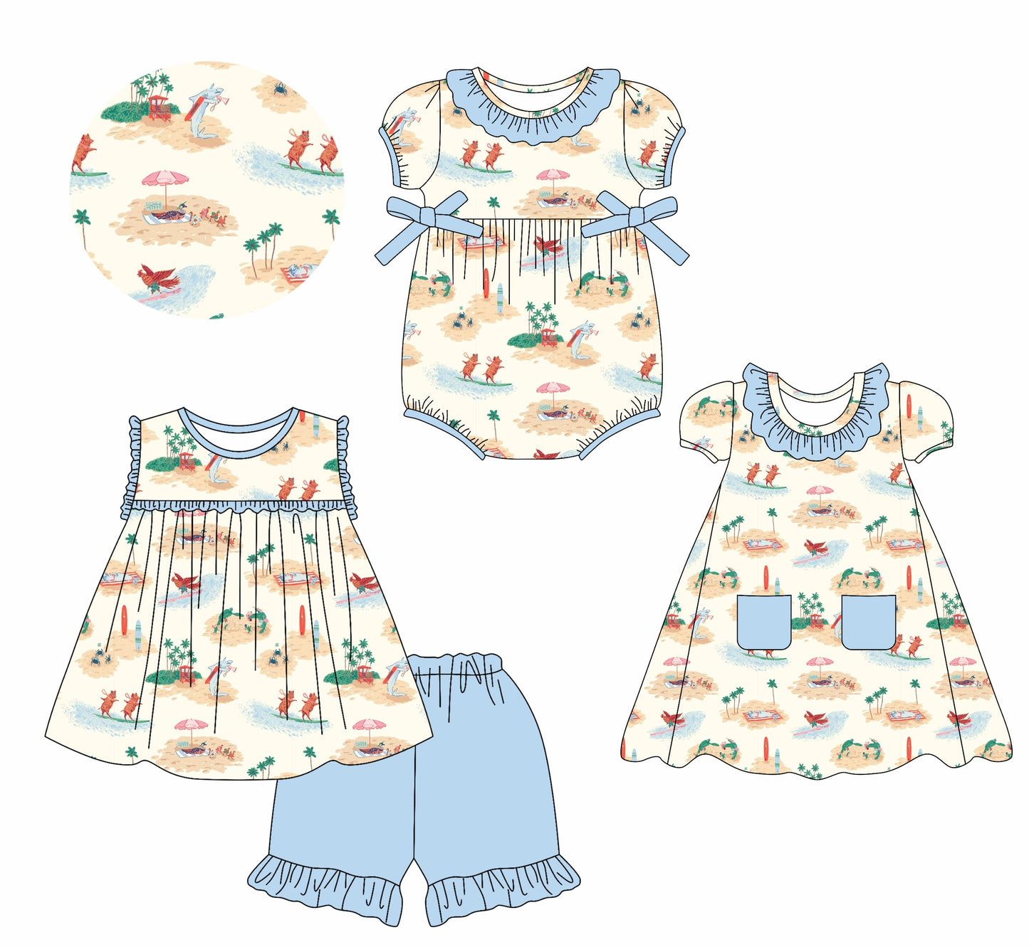 Baby Girl Beach Ruffle Sibling Romper Dress Set ( Moq 5 Each Style ) 2.114