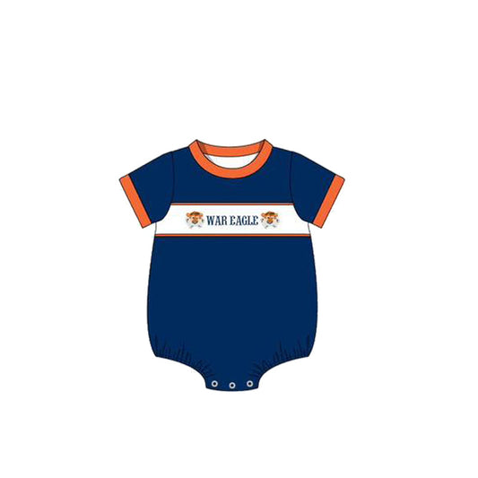 Baby Boy Short Sleeves Team Tiger Bows Navy Blue Bubble Romper Moq 5