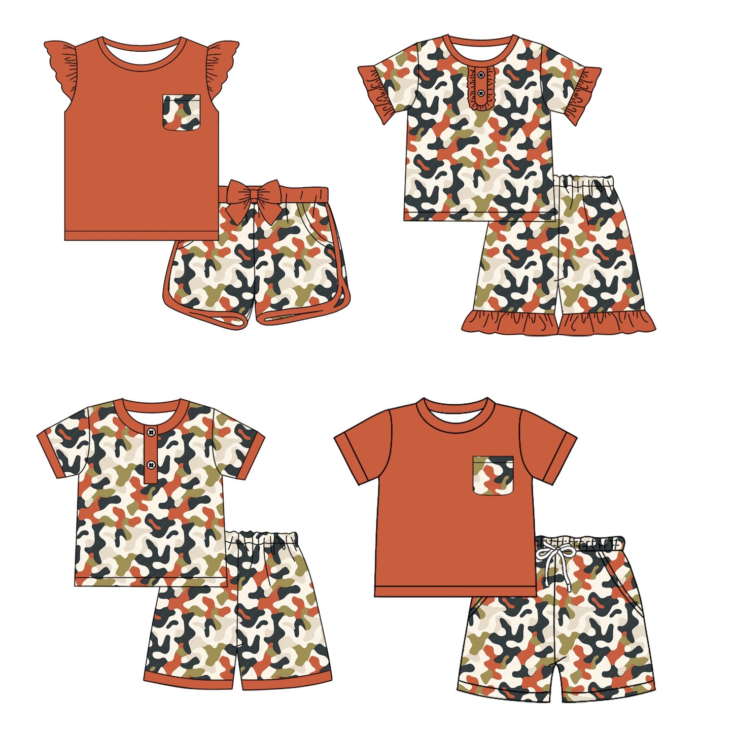 Baby Boy Girl Short Sleeves Camo Sibling Pajamas Set ( Moq 5 Each Style ) 12.18