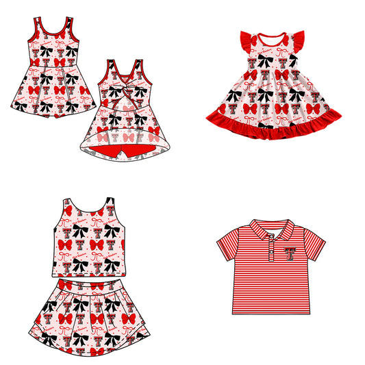( Moq 5 each style ) Baby Boy Girl Toddler T Team Bows Sibling Shirt Dress Set 6.23