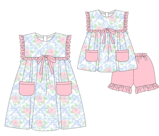 Baby Girl Flower Bows Pockets Sibling Dress Set ( Moq 5 Each Style ) 3.8
