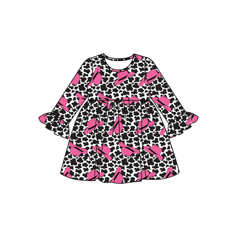 Baby Girl Long Sleeves Hats Cow Print Western Dress