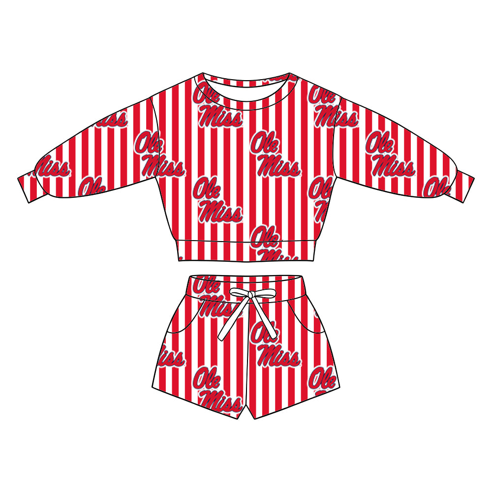 ( Moq 5 ) Baby Girls Kids Long Sleeves Shirt Pockets Shorts Team Set Clothes