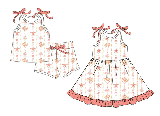 ( Moq 5 Each Style ) Baby Girls Kids Summer Bows Sleeveless Sibling Dress Set