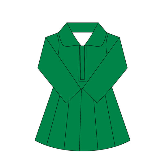 ( Moq 10 ) Baby Girl Green Long Sleeves Zipper Activity Wear Yoga Knee Length Dress