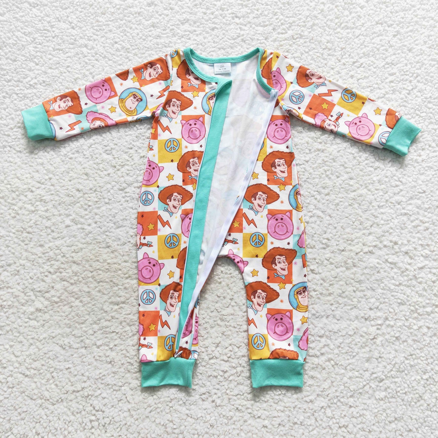 LR0558 Baby Boy Long Sleeves Toy One Piece Zipper Romper