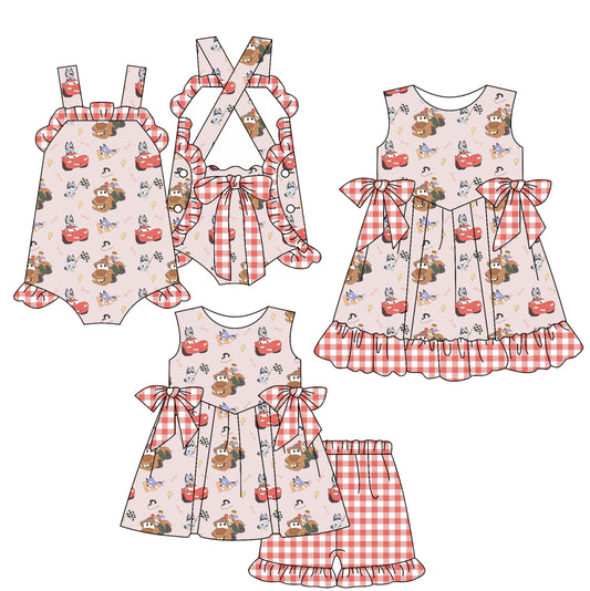 Baby Girl Dogs Car Cartoon Sibling Romper Dress Set ( Moq 5 Each Style ) 3.21