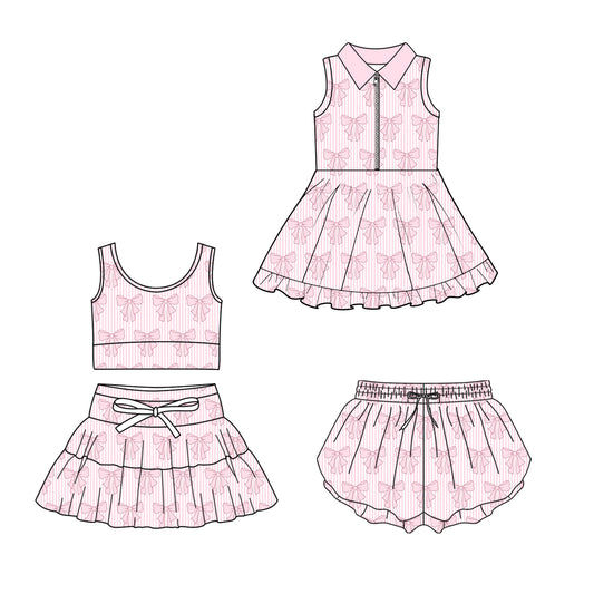 ( Moq 5 Each Style ) Sibling Baby Girls Toddler Pink Bows Stripes Zipper Dress Shorts Set